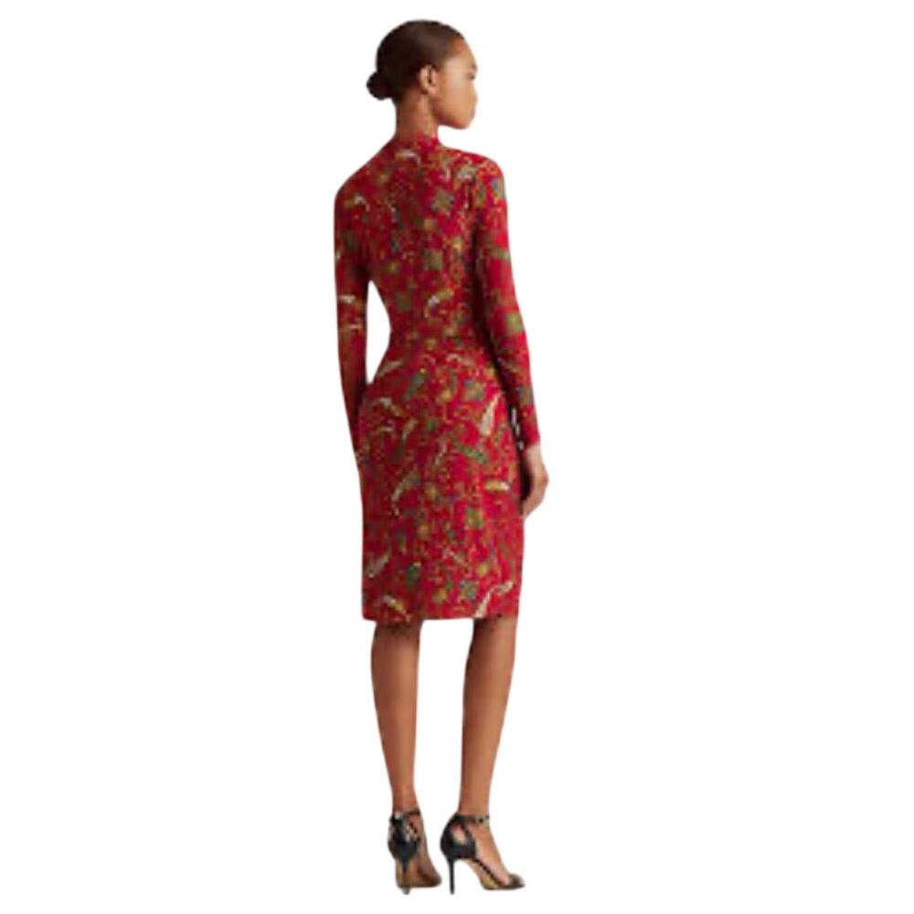 Lauren Ralph Lauren Red Paisley Faux Wrap Jersey Dress Size 10P - Picture 9 of 14